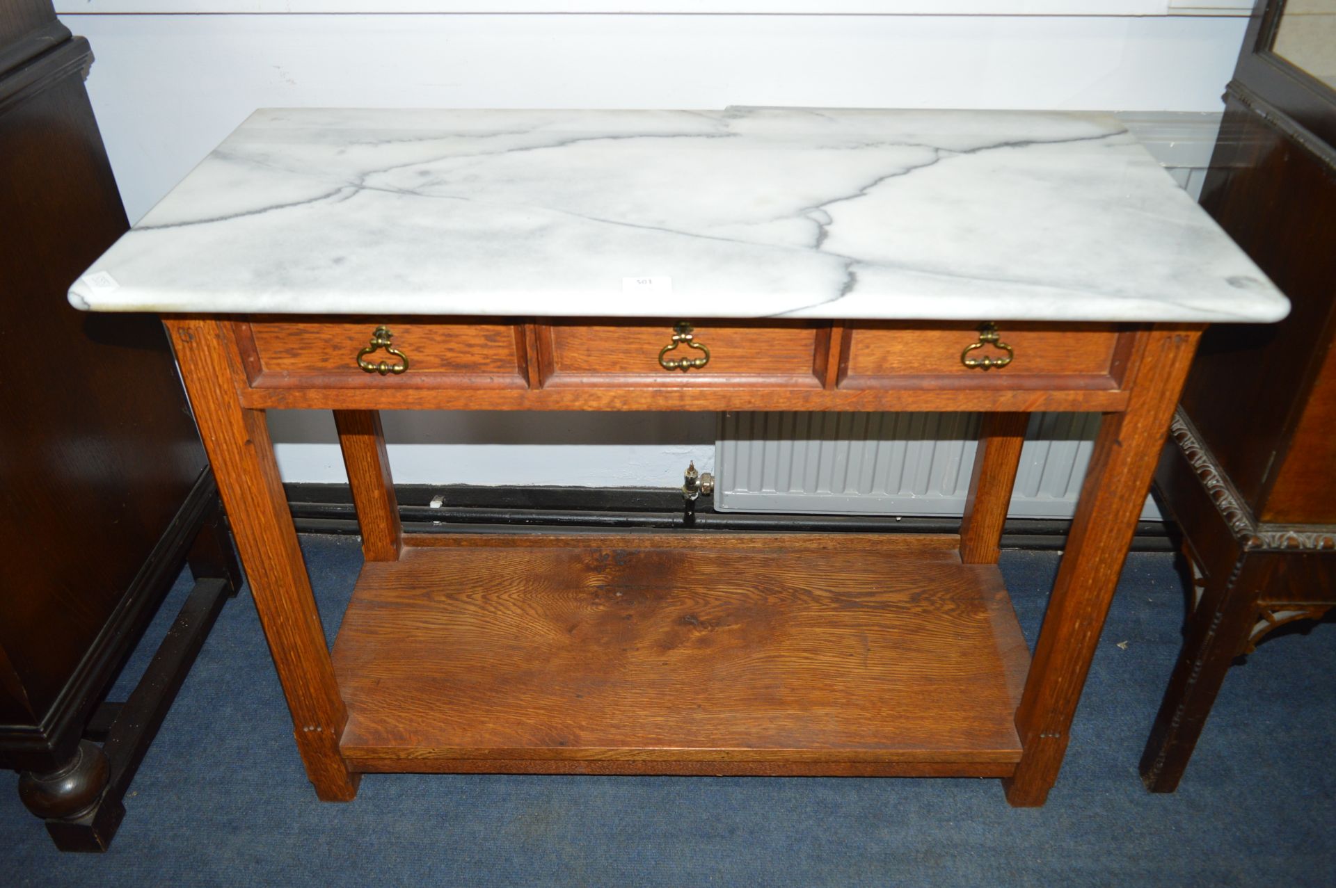 Oak Based Marble Topped Hall Table