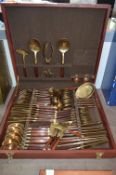 Wood Cased Indian Brass and Teak Handled Cutlery S
