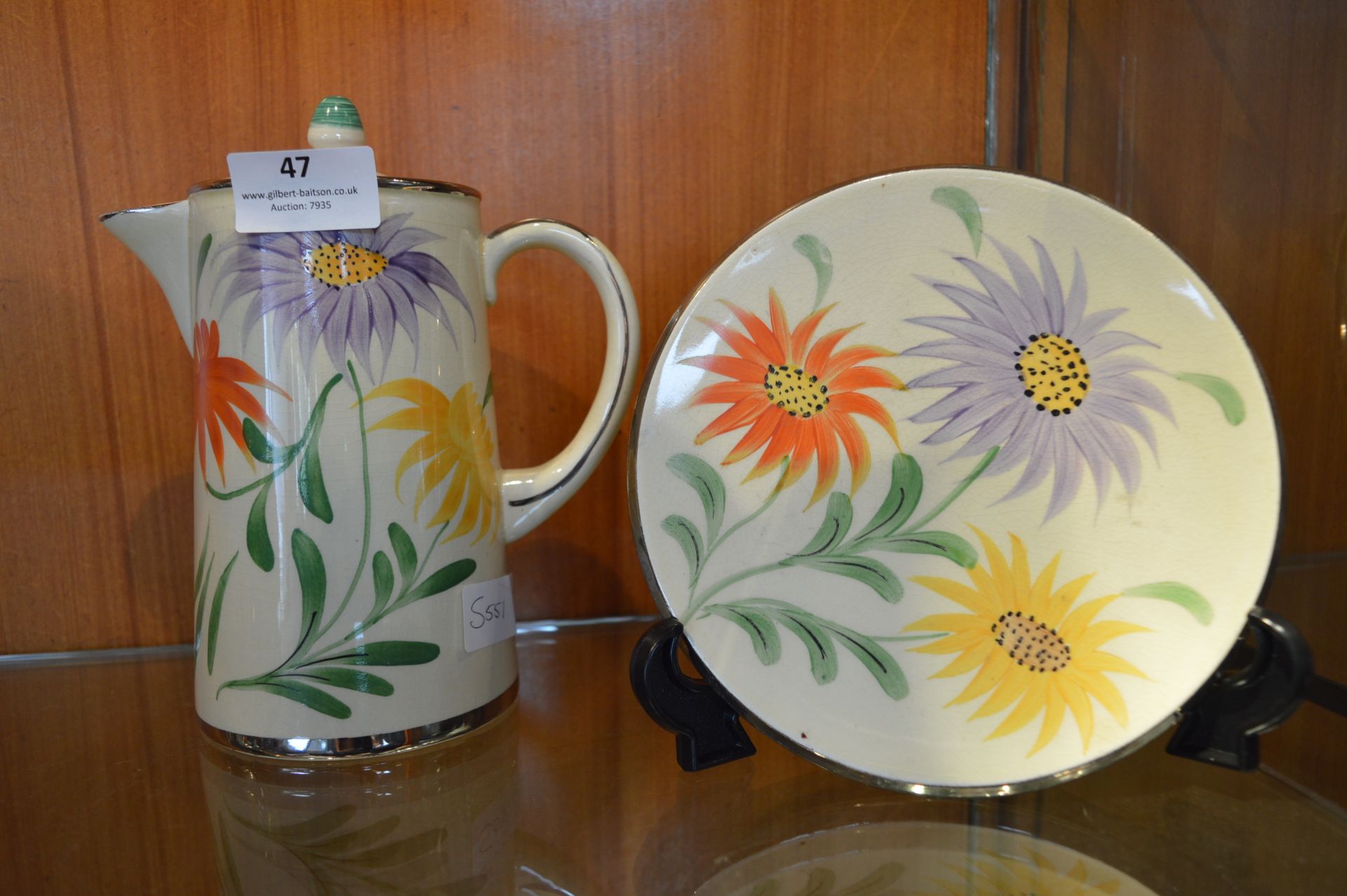 Arthur Wood Floral Painted Coffee Pot and Side Pla