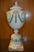 Italian Pottery Lidded Urn with Embossed Rams Head