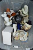 Box of Decorative Pottery, Jugs, Ornaments, Steins