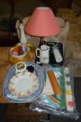 Pottery Meat Plates, Trays, Table Lamps, Coat Hook