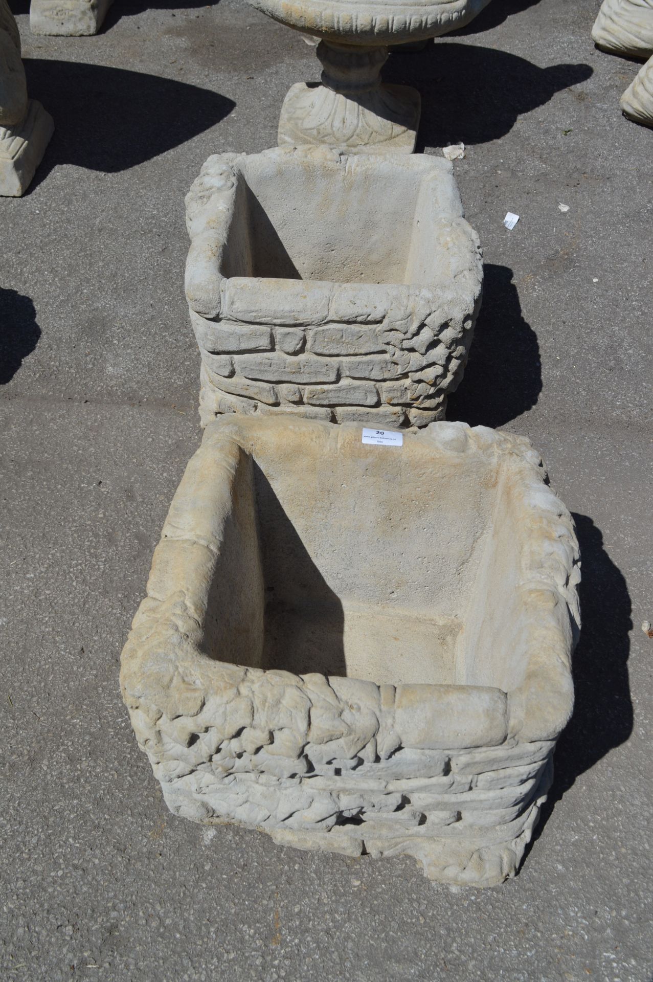 Pair of Reconstituted Limestone Planters Brick Wal