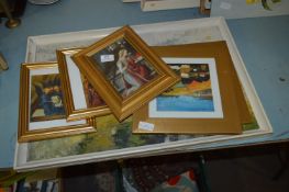 Painting on Board and Assorted Gilt Framed Prints
