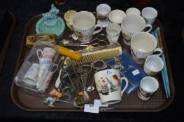 Tray Lot; Egg Cups, Tom & Jerry Mugs, Bottle Opene