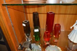 Collection of Green & Red Murano Glass Vases