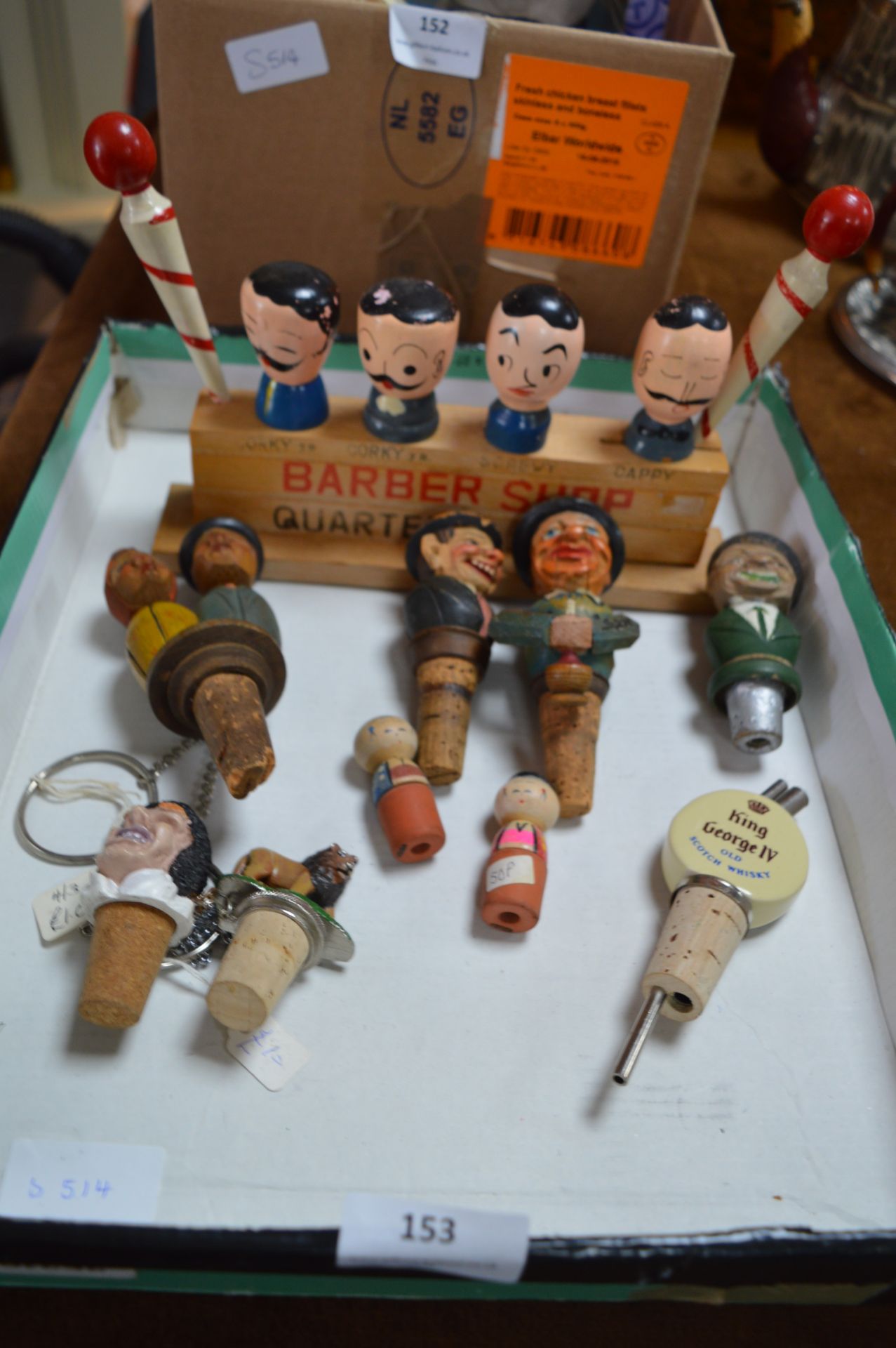 Novelty Cocktail Bar Set and Carved Wood Bottle St