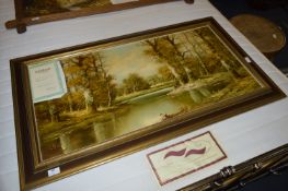 Framed German Oil Painting on Canvas - Country Lak