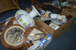 Two Boxes Containing Pottery, Commemorative Ware,
