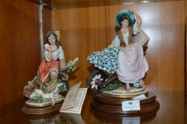 Two Capodimonte Figurines - Girl with Flowers and