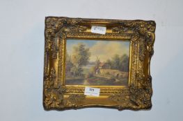 Small Gilt Framed Oil Painting - Country Cottage