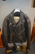 Black Leather Motorcycle Jacket Size:XL