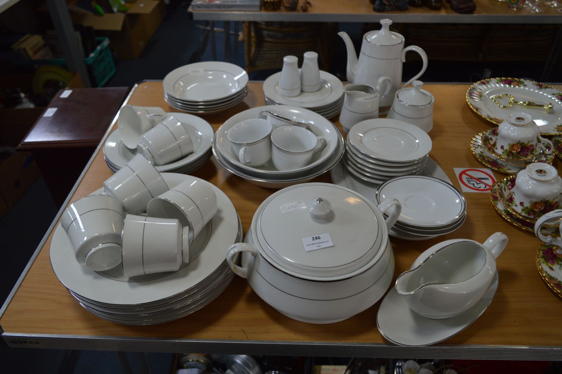 White Pottery Silver Rimmed Dinner and Tea Ware 46