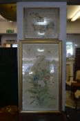 Two Framed Japanese Watercolours - Floral and Bird