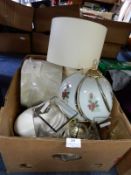 Box of Glass Vases, Table Lamps, etc.