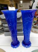 Pair of Tall Blue Glass Decorative Vases