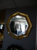 Embossed Brass Framed Beveled Edged Hexagonal Wall