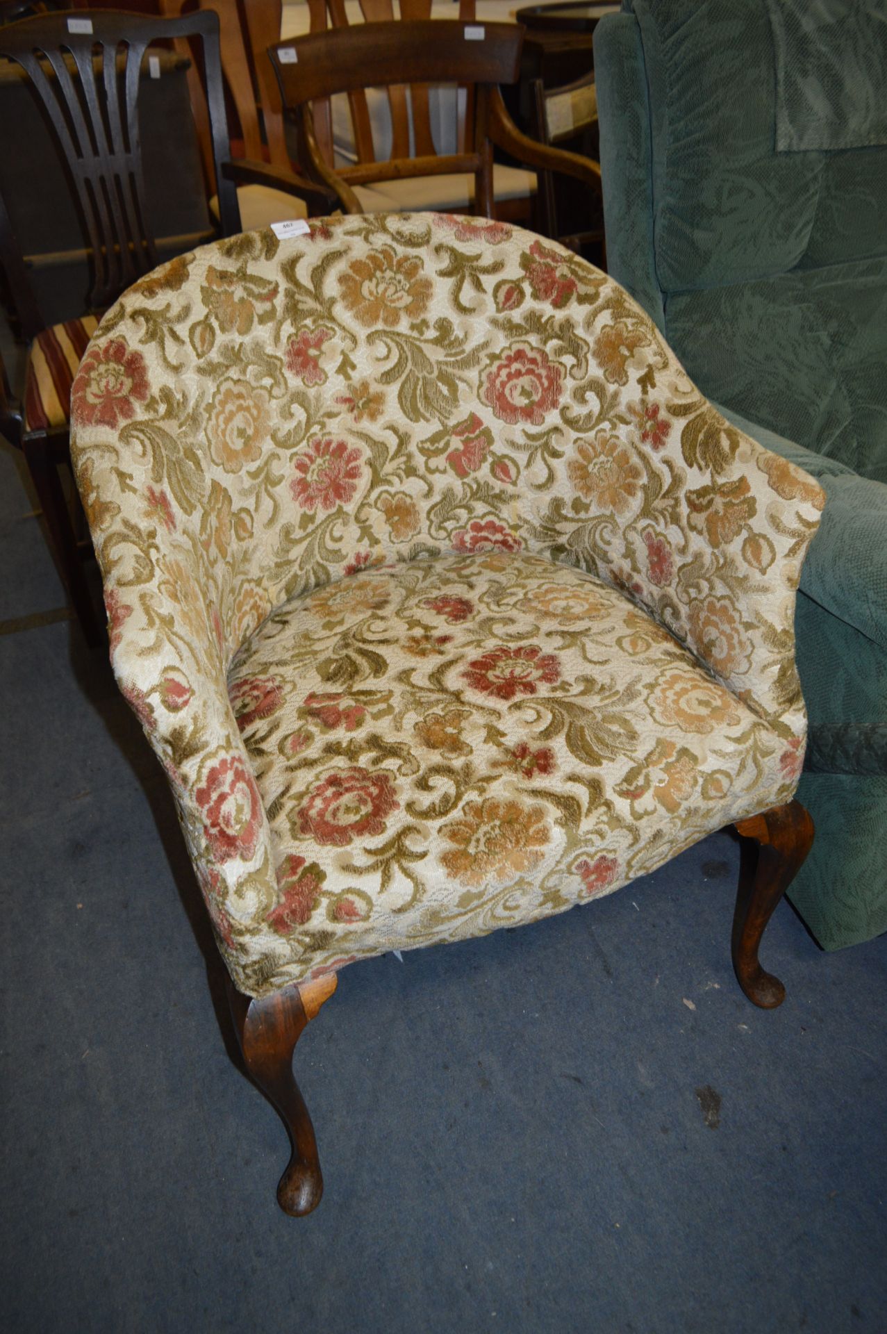 Floral Upholstered Tub Chair on Cabriole Legs