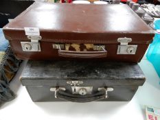 Leather Traveling Vanity Case and Another Suitcase