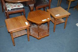 Pair of Pine Side Tables and a Teak Side Table
