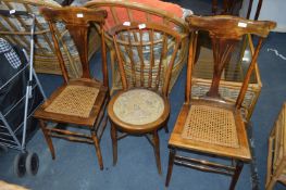 Pair of Walnut Cane Seated Dining Chairs and a Sti