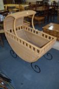 Large Wicker Crib on Wrought Metal Stand