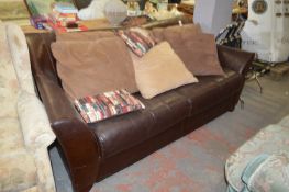Brown Leather Sofa with Scatter Cushions