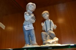 Two Nao Porcelain Figurines - Boy & Girl with Pupp