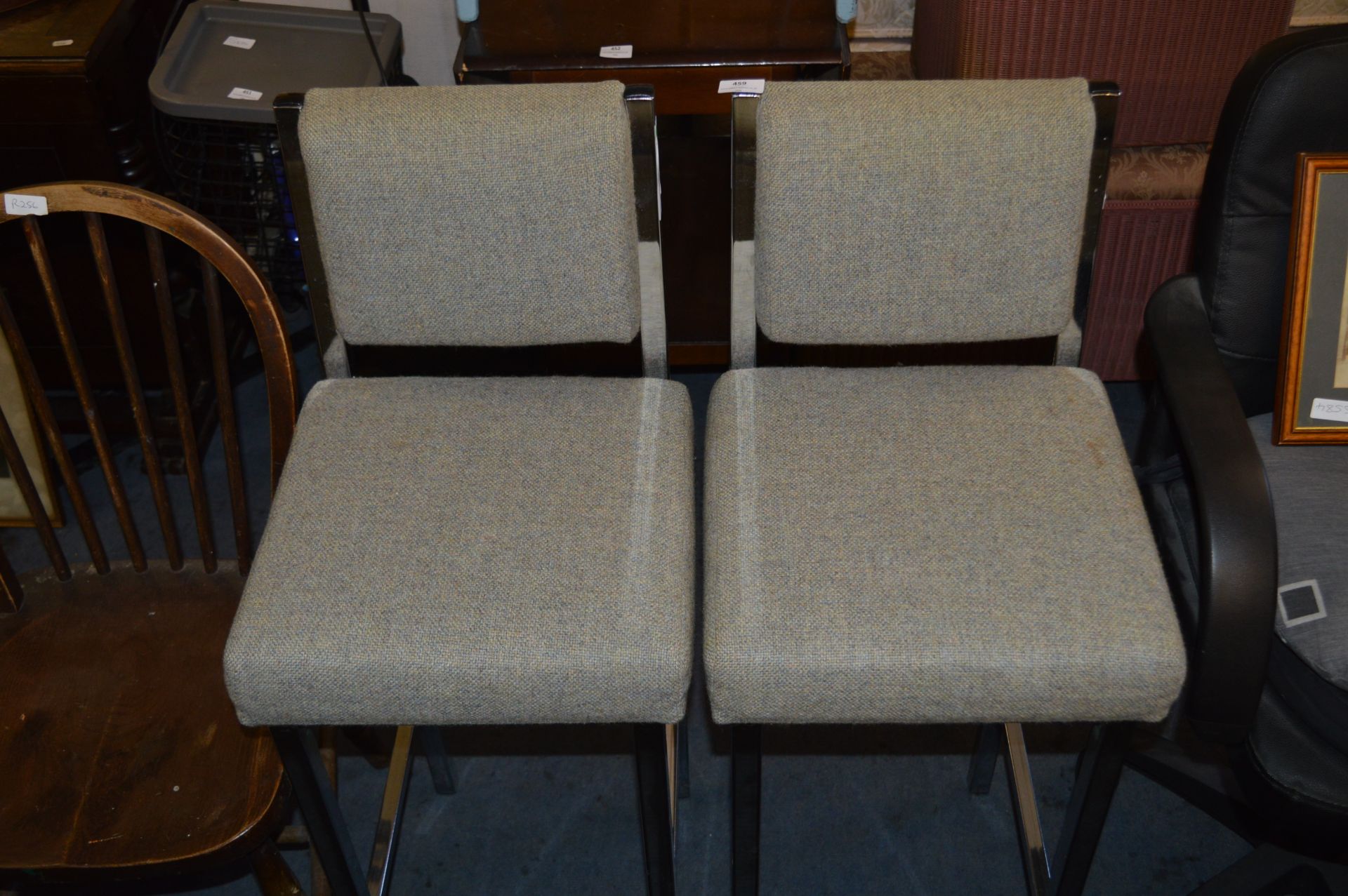 Pair of Chrome Bar Stool with Upholstered Seat & B