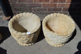 Pair of Reconstituted Limestone Planters with Leaf