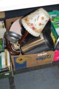 Box Containing Table Lamps, Pedal Bin, etc.