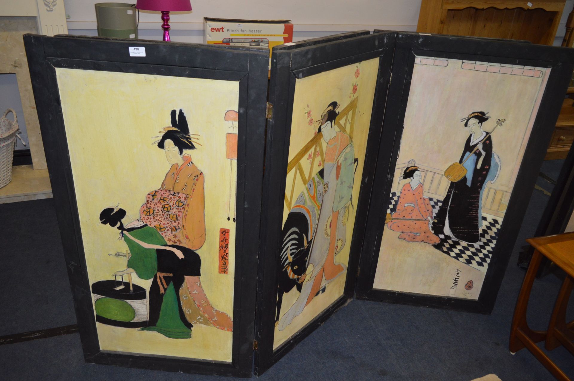 Three Fold Screen with Painted Panels - Japanese G