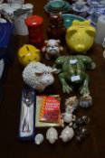 Money Boxes, Cutlery, Pig and Sheep Ornaments, etc