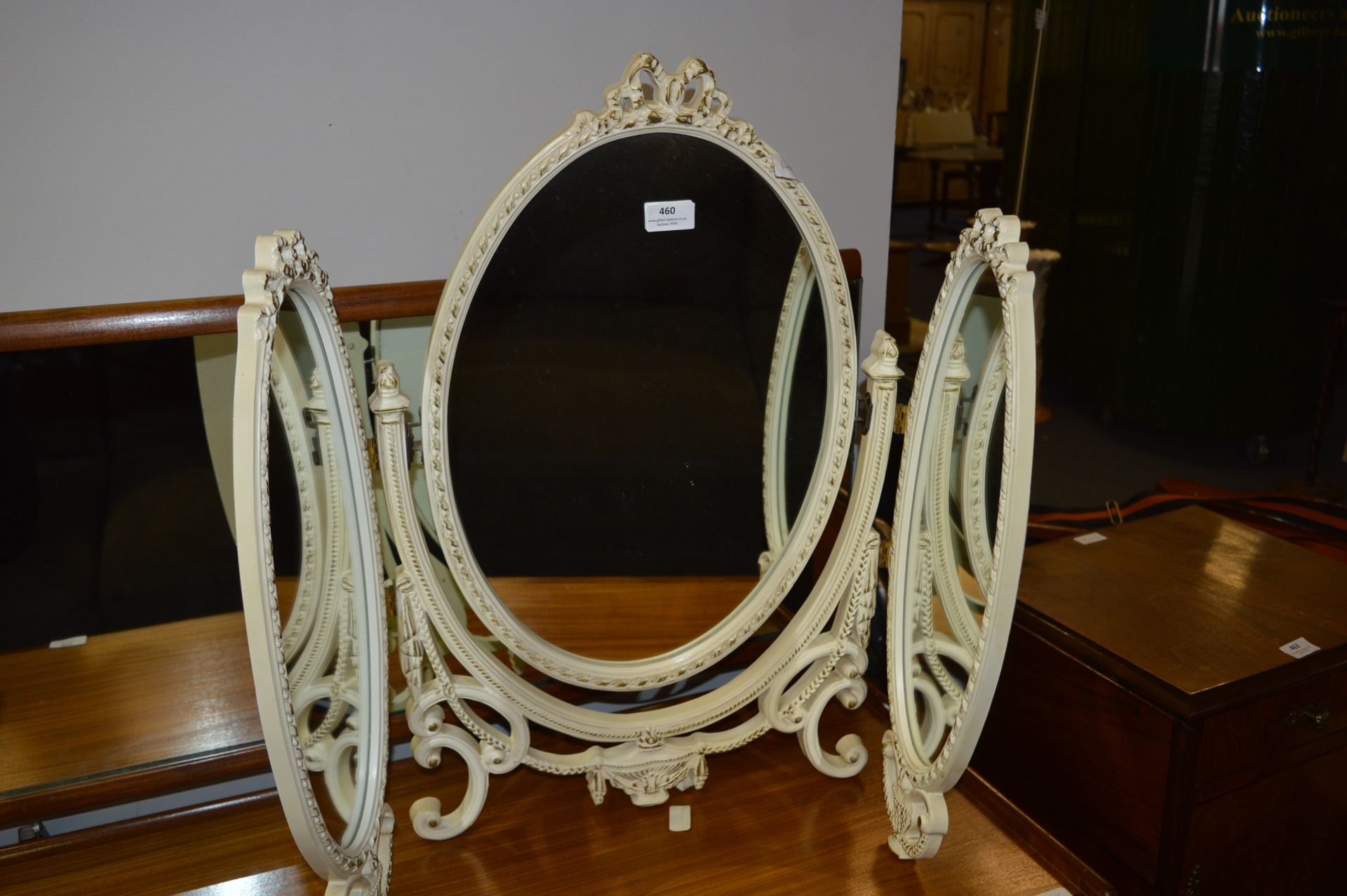 White and Gilt Decorated Dressing Table Mirror