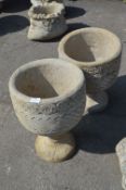 Pair of Reconstituted Limestone Planters on Plinth