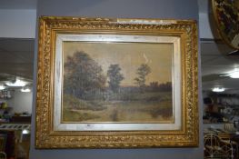 Gilt Framed Oil Painting on Board - Country Scene