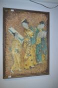 Framed Painting on Board - Japanese Geisha Girls