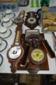 Collection of Five Oak Framed Wall Barometers