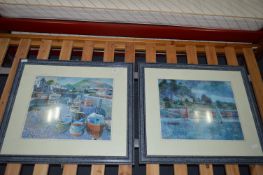 Pair of Framed Coloured Prints - Harbour Scene