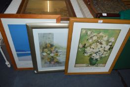 Four Large Framed Prints Including Van Gogh Roses