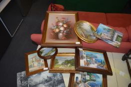 Box Containing Assorted Framed Oil Paintings - Flo