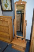 Pine Cheval Dressing Mirror with Single Drawer Bas
