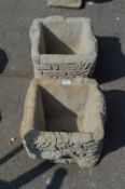 Pair of Reconstituted Limestone Planter with Brick