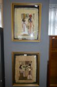 Two Framed Egyptian Paintings on Papyrus