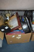 Box Containing Stainless Steel Kitchenware, Table