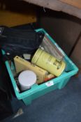 Plastic Box Containing Storage Tins, Glucose Monit