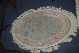 Oval Green Floral Patterned Chinese Rug