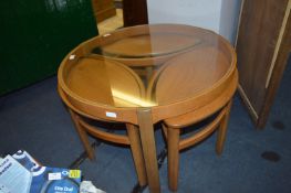 Teak Circular Glass Topped Coffee Table with Three