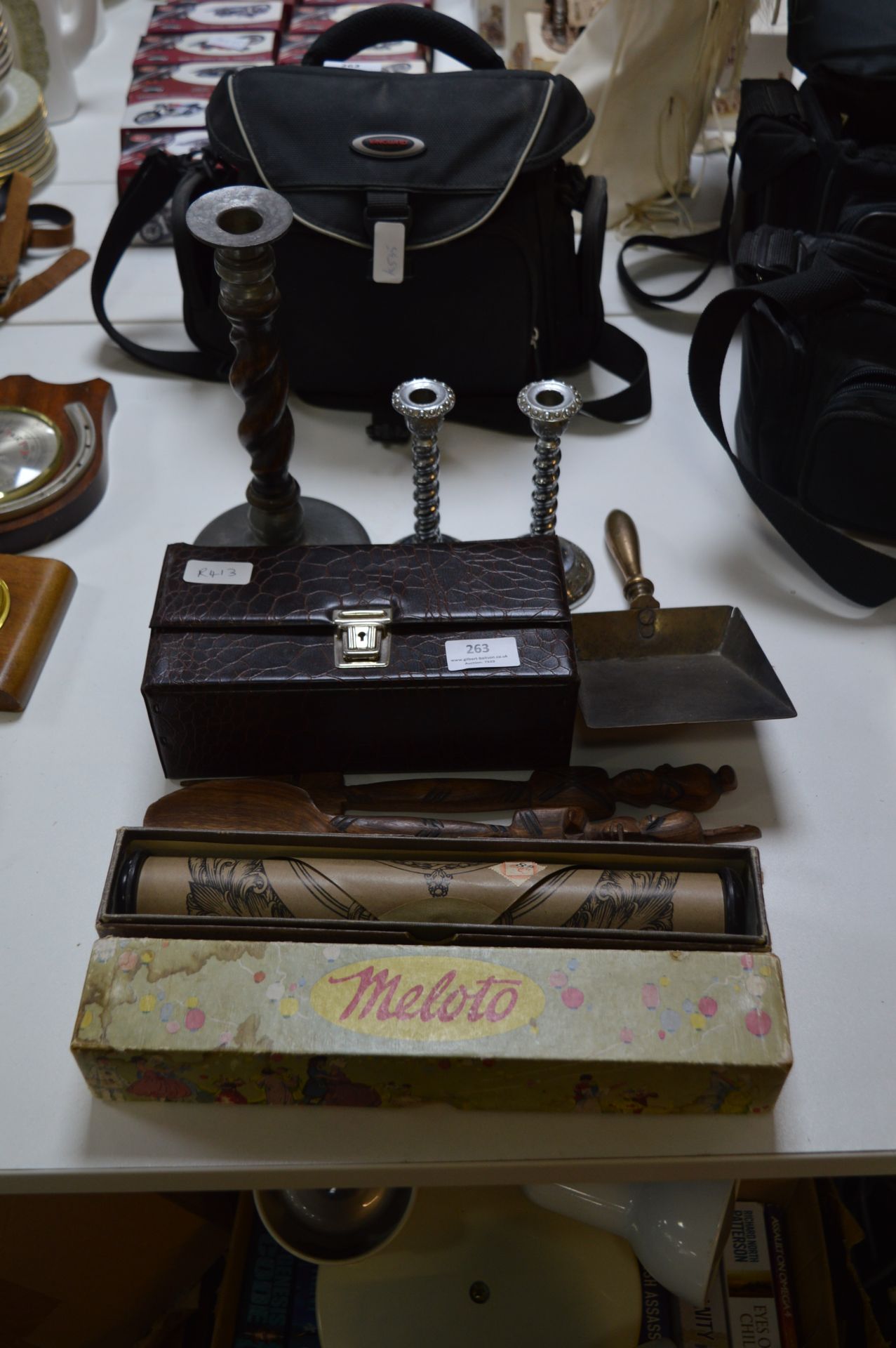 Two Pianola Rolls, Barley Twist Candlesticks, Bras - Image 2 of 2