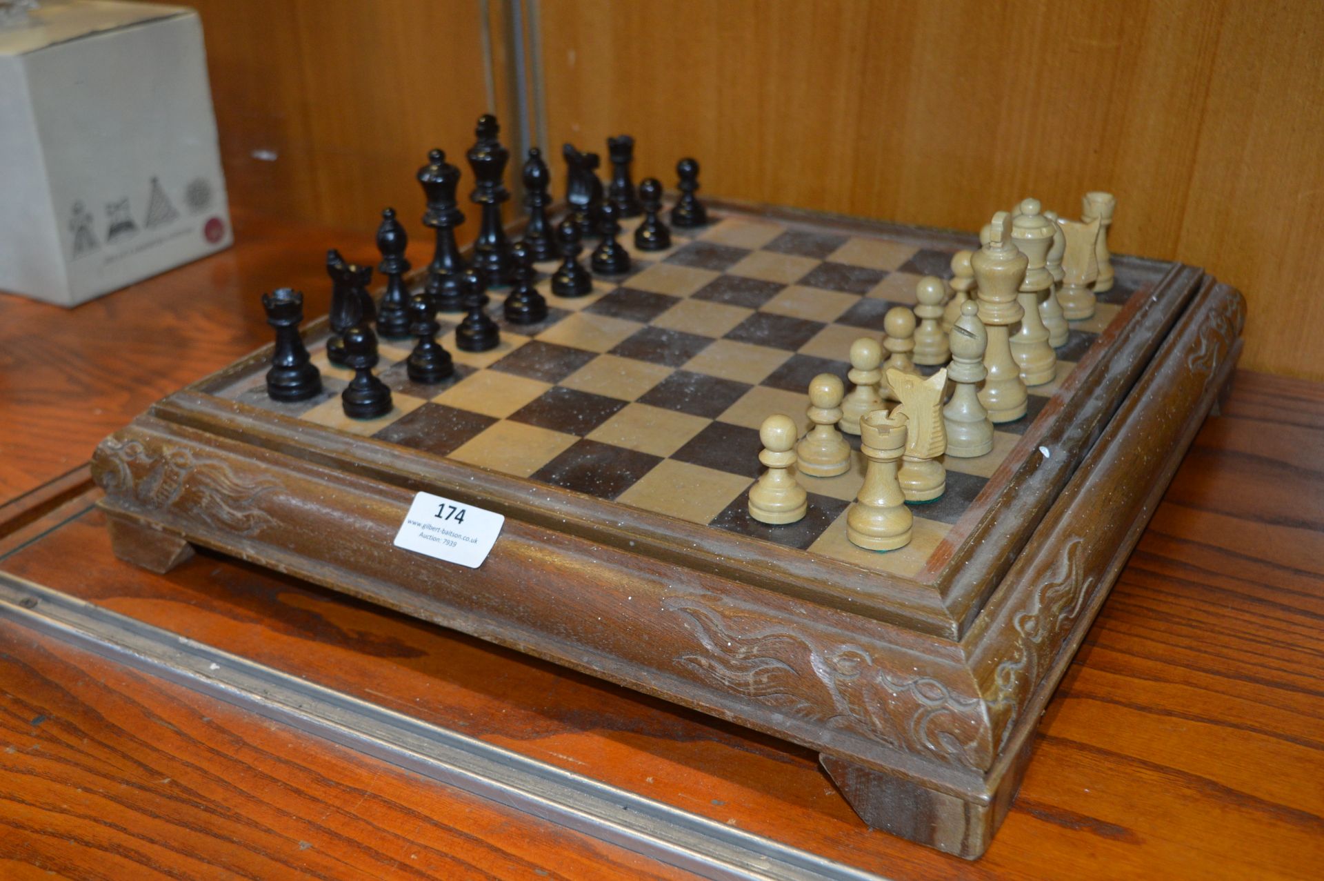 Cased Wooden Chess Set and Board